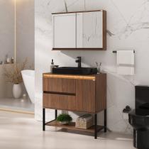 Conjunto Adelaide 90cm com Pés Espelheira Cuba Aurora Preta - Fabribam Cacau Conjunto Adelaide 90cm com Pés Espelheira Cuba Aurora Preta - Fabribam Cacau
