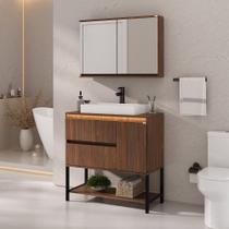 Conjunto Adelaide 90cm com pés Espelheira Cuba Branca - Fabribam Cacau