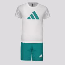 Conjunto Adidas Essentials Big Logo Branco e Verde Conjunto Adidas Essentials Big Logo Branco e Verde