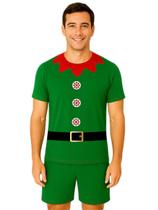 Conjunto Adulto Fantasia Temática Duende Ajudante de Papai Noel Com Camiseta e Short