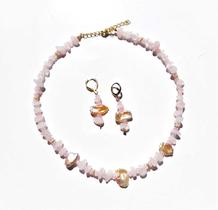 Conjunto Afrodite Quartzo Rosa E Pérola Natural