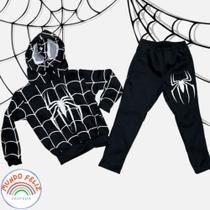 Conjunto agasalho moletom infantil homem aranha preto