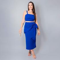 Conjunto Alfaiataria Cropped Alcinha E Saia Midi De Amarrar