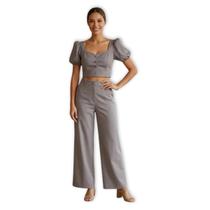 Conjunto Alfaiataria Cropped Bufante Calça Pantalona MARRI MARRI Conjunto Alfaiataria Cropped Bufante Calça Pantalona MARRI MARRI