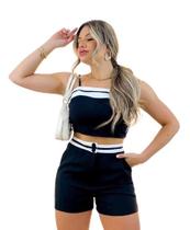Conjunto alfaiataria cropped e shorts moda verão