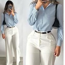 conjunto alfaiataria feminino 3 peças roupas femininas Elegante Calça pantalona e Camisa Social
