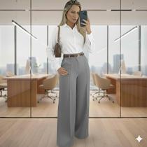 conjunto alfaiataria feminino 3 peças roupas femininas Elegante Calça pantalona e Camisa Social