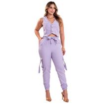 Conjunto Alfaiataria Feminino Calça e Cropped Colete Social Blusa Plus Size Elegante Jogger Casual