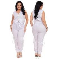 Conjunto Alfaiataria Feminino Calça Jogger e Cropped Colete Elegante, MilyShop Cor:BrancoTamanho:G Conjunto Alfaiataria Feminino Calça Jogger e Cropped Colete Elegante, MilyShop Cor:BrancoTamanho:G