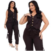 Conjunto Alfaiataria Feminino Calça Jogger e Cropped Colete Elegante, MilyShop Cor:PretoTamanho:G