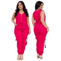 Conjunto Alfaiataria Feminino Calça Jogger e Cropped Colete Elegante, MilyShop Cor:RosaTamanho:M Conjunto Alfaiataria Feminino Calça Jogger e Cropped Colete Elegante, MilyShop Cor:RosaTamanho:M