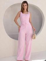 Conjunto Alfaiataria Feminino Colete Cropped Alça Larga Com Elástico Na Costa Calça Com Bolso Fronta Conjunto Alfaiataria Feminino Colete Cropped Alça Larga Com Elástico Na Costa Calça Com Bolso Fronta