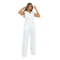 Conjunto Alfaiataria Feminino Colete E Calça Pantalona Cinto Branco Conjunto Alfaiataria Feminino Colete E Calça Pantalona Cinto Branco