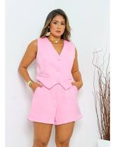 Conjunto Alfaiataria Feminino Colete Shorts Cinto Social Elegante Moda Trabalho Festa