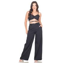 Conjunto Alfaiataria Feminino Cropped E Calça Pantalona Lisa