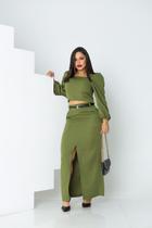 Conjunto Alfaiataria Feminino Cropped e Saia Longa Fenda