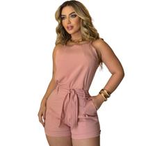 Conjunto Alfaiataria Feminino Liso Casual Short Com Faixa e Blusa (Cor Nude) - Afrodite