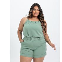 Conjunto Alfaiataria Feminino Plus Size Blusa Short E Cinto