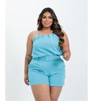 Conjunto Alfaiataria Feminino Plus Size Blusa Short E Cinto