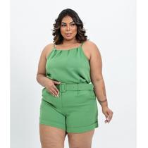 Conjunto Alfaiataria Feminino Plus Size Blusa Short E Cinto