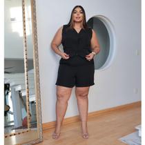 Conjunto Alfaiataria Feminino Plus Size Shorts Colete Cinto Premium