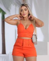 Conjunto alfaiataria feminino, shorts e croped com bojo