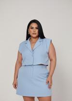 Conjunto Alfaiataria Plus Size Cropped Colete E Shorts Saia