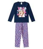 Conjunto Algodão Menina Blusa Longa E Calça Select Azul