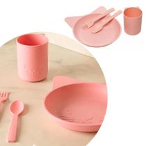 Conjunto Alimentação Baby Rosa Gato Prato Copo Talheres Conjunto Alimentação Baby Rosa Gato Prato Copo Talheres