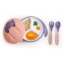 Conjunto Alimentação Bebê 3 Peças Bowl Tigela Infantil Colherzinha Garfo Refeição Com Ventosa Talher Introdução Alimentar Infantil Criança