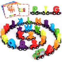 Conjunto Alphabet Train Helsort Magnetic Wooden, 27 unidades com cartões flash