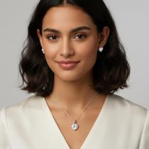 Conjunto Amaré Coração: Pingente e Brincos de Zircônia em Prata 925 Elegância e Brilho