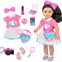 Conjunto americano de roupas e acessórios de maquiagem para bonecas de 18 polegadas Conjunto americano de roupas e acessórios de maquiagem para bonecas de 18 polegadas