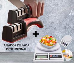 Conjunto Amolador Afiador De Facas Em Aço Inox Profissional Com 3 Afiadores Profissiona + Balança Digital de Cozinha 10kg Premium