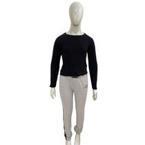Conjunto Amora Calça Cinza Blusa Manga Longa Preto Inverno