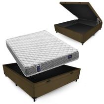 Conjunto Amx FOAM Espuma D33 Americanflex Double Face Box Baú Max Ultra Suede Marrom Casal 138x188x66cm