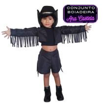 Conjunto Ana Castela Fantasia Infantil Menina Country Preto Rodeio Festa Aniversário