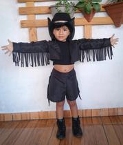 Conjunto Ana Castela Fantasia Infantil Menina Country Preto Rodeio Festa Aniversário