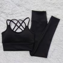 Conjunto Ana Ruga Texturizado Para Academia Calça Legging Cintura Alta e Top Alças Cruzadas Com Bojo Conjunto Ana Ruga Texturizado Para Academia Calça Legging Cintura Alta e Top Alças Cruzadas Com Bojo