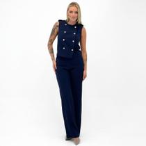 Conjunto Analiss Shine Alfaiataria Blusa Regata e Calça Wide Leg Feminina