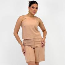 Conjunto Analiss Shine Cropped Alça + Bermuda Feminino