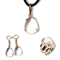Conjunto Anel Brinco E Pingente Cristal Natural Banho Ouro Conjunto Anel Brinco E Pingente Cristal Natural Banho Ouro