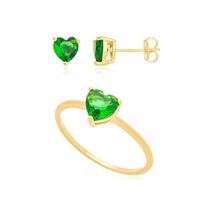 Conjunto Anel + Brinco Pedra Verde Ouro18k Prata925 Garantia Vitalícia