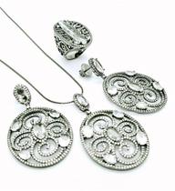 Conjunto Anel Brincos E Cordão Com Pingente Cristal De Rocha Cravejado Ródio Negro 4040 4041 4042 Conjunto Anel Brincos E Cordão Com Pingente Cristal De Rocha Cravejado Ródio Negro 4040 4041 4042