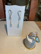 conjunto anel e brinco zirconias e cristal