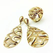 Conjunto Anel E Brincos Banho Ouro 18k 770 771