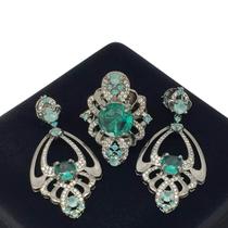 Conjunto Anel e Brincos Cristais Turmalina E Microzirconias Banho Ródio 3714 3715 Conjunto Anel e Brincos Cristais Turmalina E Microzirconias Banho Ródio 3714 3715