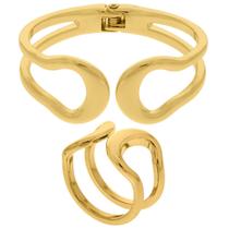 Conjunto Anel E Pulseira Bracelete Maximalista Folheado a Ouro Conjunto Anel E Pulseira Bracelete Maximalista Folheado a Ouro