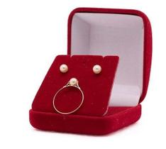 Conjunto Anel Pérola 5mm Ouro 18k+ Brinco Pérola 5mm Ouro18k