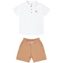 Conjunto Angerô Polo em Algodão e Bermuda em Tecido Ecologic Branco